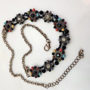 VINTAGE COLORFUL RHINESTONES AND BEADS RETRO NECKLACE